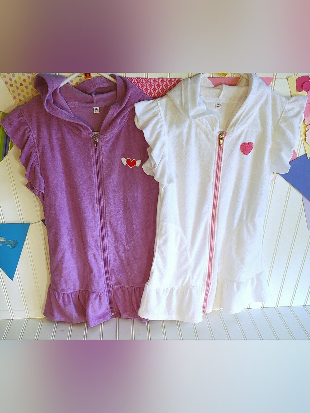 Girls Hooded Ruffle Sleeveless Zip Swim Cover Up Set w/ Pockets Size 140 8-9 Yrs